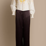 Brown Satin Trousers with Zipper