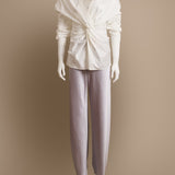 Silver Satin Trousers with Zipper