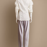 Silver Satin Trousers with Zipper