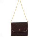 Brown Quilted Suede Chain Handbag