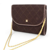 Brown Quilted Suede Chain Handbag