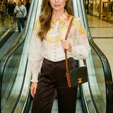 Brown Satin Trousers with Zipper