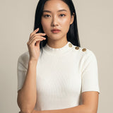 Shoulder Button Mid-Sleeve Top