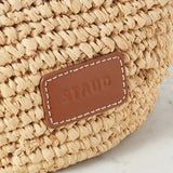 Sienna mini leather-trimmed raffia tote