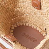 Sienna mini leather-trimmed raffia tote
